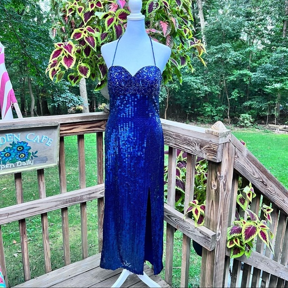 With Love Penina Royal Blue Sequin Gown, Size 8, 100% Polyester, excellent - Picture 1 of 16